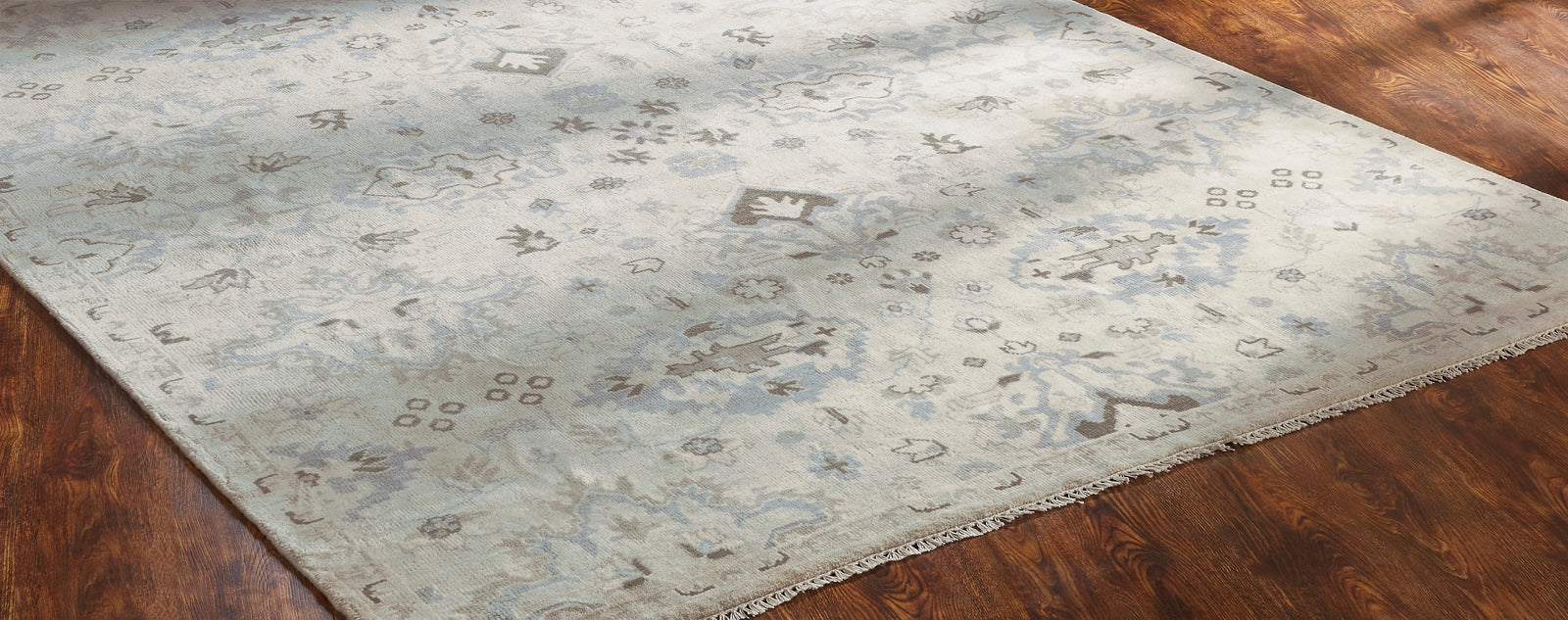 Round shape option, transitional wool rug in beige and gray