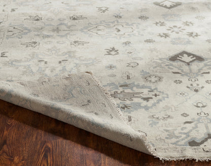 Square shape option, transitional wool rug in beige and gray