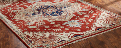 Round shape option, Heriz wool rug in beige and red