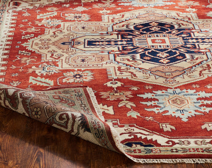 Square shape option, Heriz wool rug in beige and red