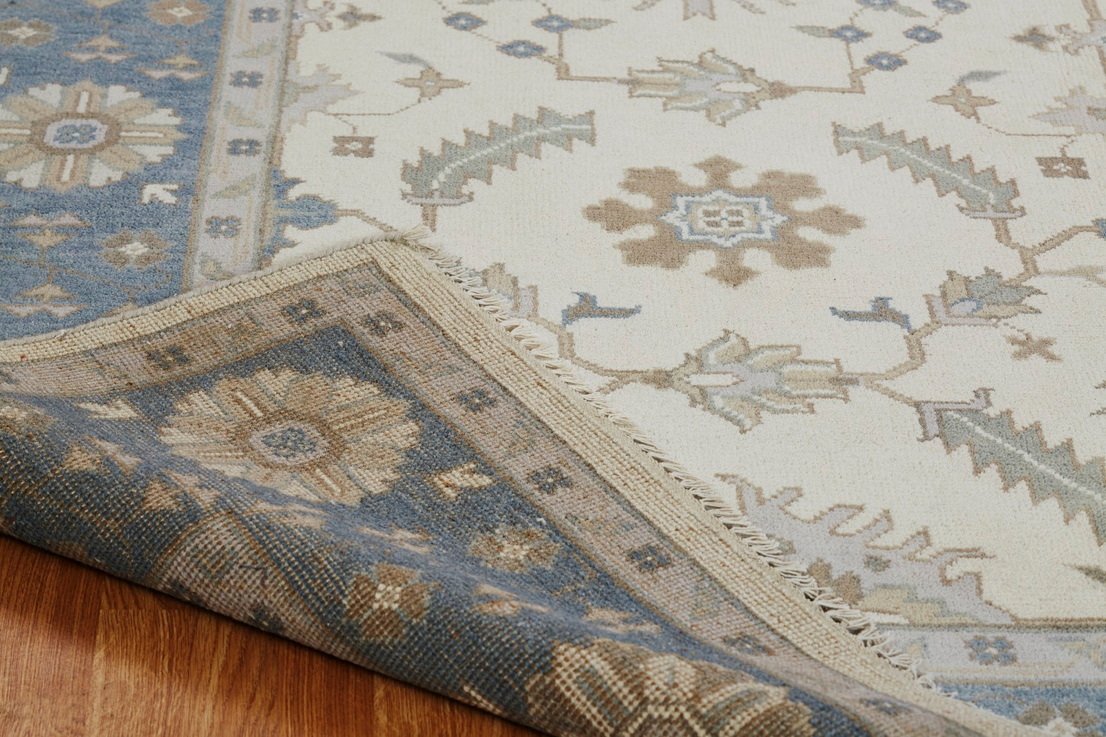 Square shape option, Tabriz wool rug in beige and blue