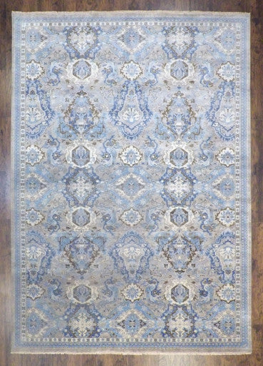 Fine Ikat White Wash Natural-dye 10'0"x14'0" Hand-knotted Rug -W11228