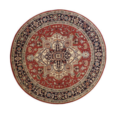 Tribal Indo Heriz Wool Hand Knotted Rug 7.7x7.7  -w20270