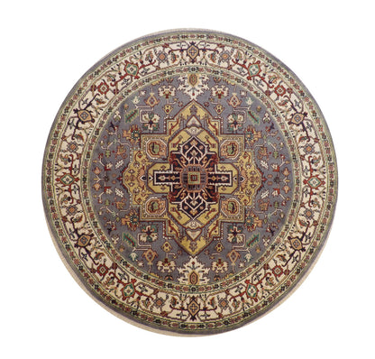 Tribal Indo Heriz Wool Hand Knotted Rug 7.10x7.10  -w20273