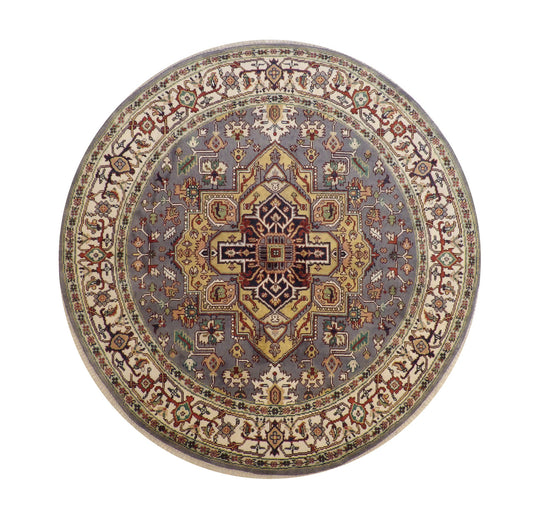 Tribal Indo Heriz Wool Hand Knotted Rug 7.10x7.10  -w20273