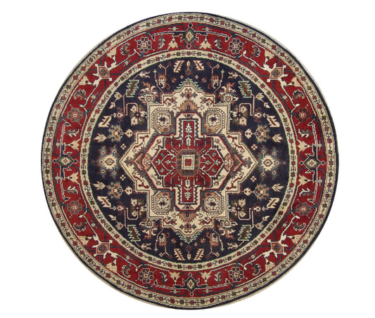 Tribal Indo Heriz Wool Hand Knotted Rug 7.7x7.7  -w20275