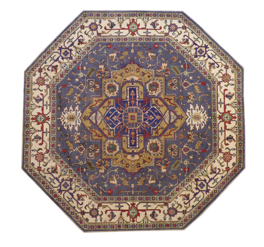 Tribal Indo Heriz Wool Hand Knotted Rug 9.10x9.10  -w20277
