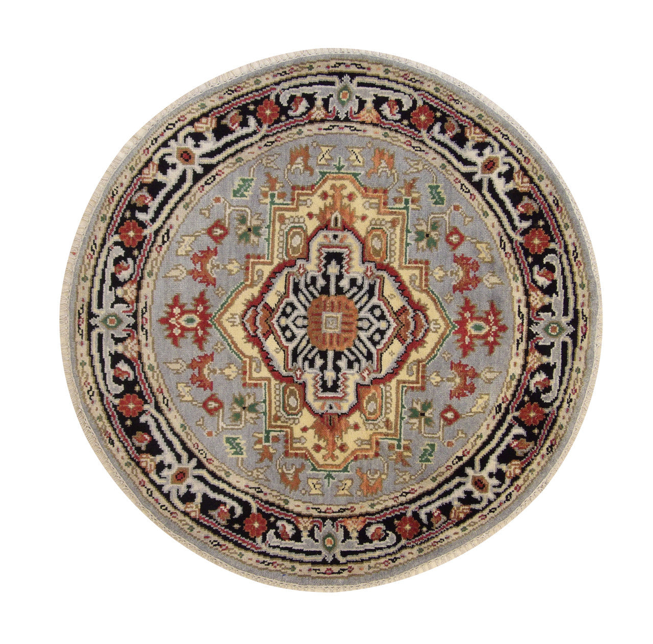 Tribal Indo Heriz Wool Hand Knotted Rug 4.11x4.11  -w20283