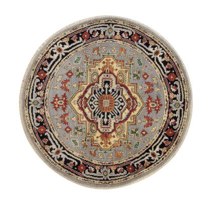 Tribal Indo Heriz Wool Hand Knotted Rug 4.11x4.11  -w20283