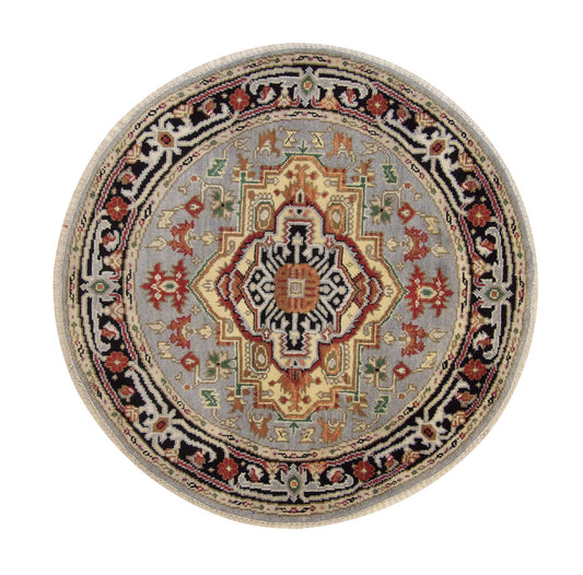 Tribal Indo Heriz Wool Hand Knotted Rug 4.11x4.11  -w20283