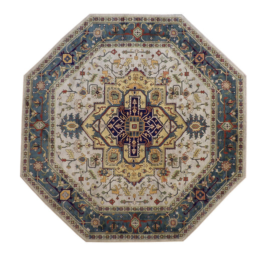 Tribal Indo Heriz Wool Hand Knotted Rug 9.9x9.9  -w20324