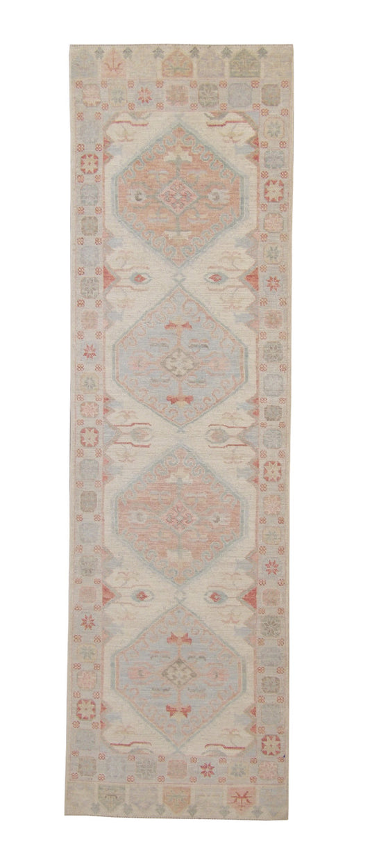 Oushak Whitewash Chobie Wool Hand Knotted Rug 2.10x9.10 -w20354