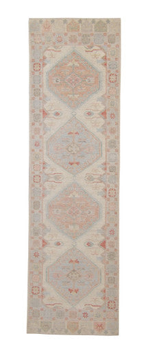 Oushak Whitewash Chobie Wool Hand Knotted Rug 2.10x9.10 -w20354