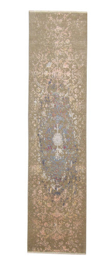 Transitional Abstract Broken Design Wool/silk Hand Knotted Rug 2.5x9.10 -w2074