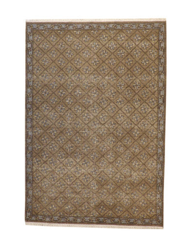 Tribal Flower Kerman Wool Hand Knotted Rug 6X9 - w2239