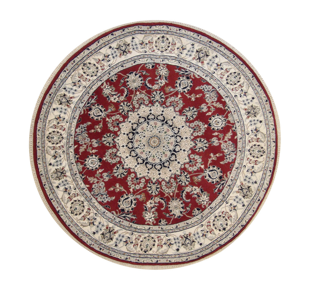Traditional Indo Nain Wool Hand Knotted Rug 6.2x6.2  -w2345