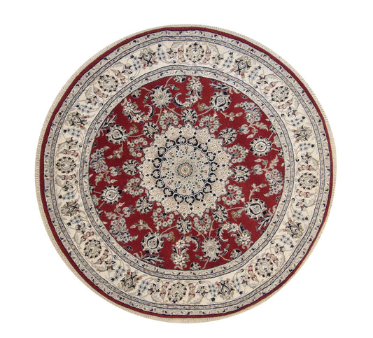 Traditional Indo Nain Wool Hand Knotted Rug 6.2x6.2  -w2345