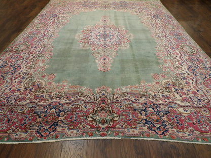 Antique Persian Kerman 10'0'' x 14'0'' Hand knotted Rug -w380