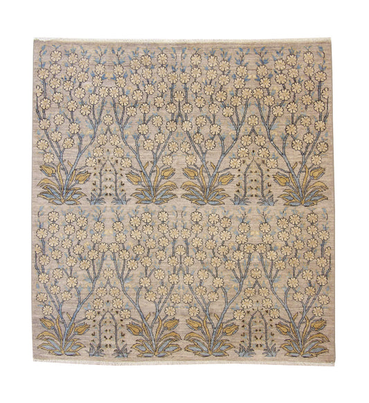 Oushak Whitewash Chobie Wool Hand Knotted Rug 4.10x5.1  -W5037