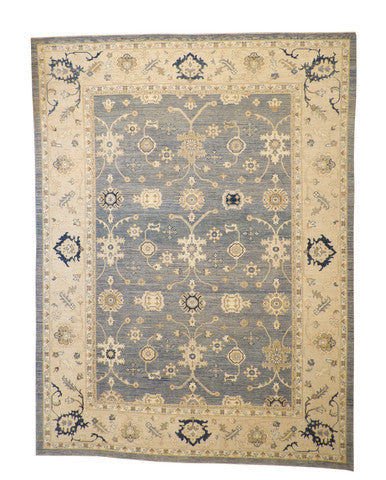 Oushak Whitewash Chobie Wool Hand Knotted Rug 10.0x14.0 - w5110