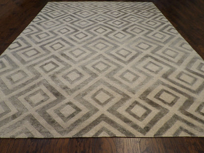 Modern Abstract Diamond Design 10'0"x14'0" Hand-knotted Rug -W5640