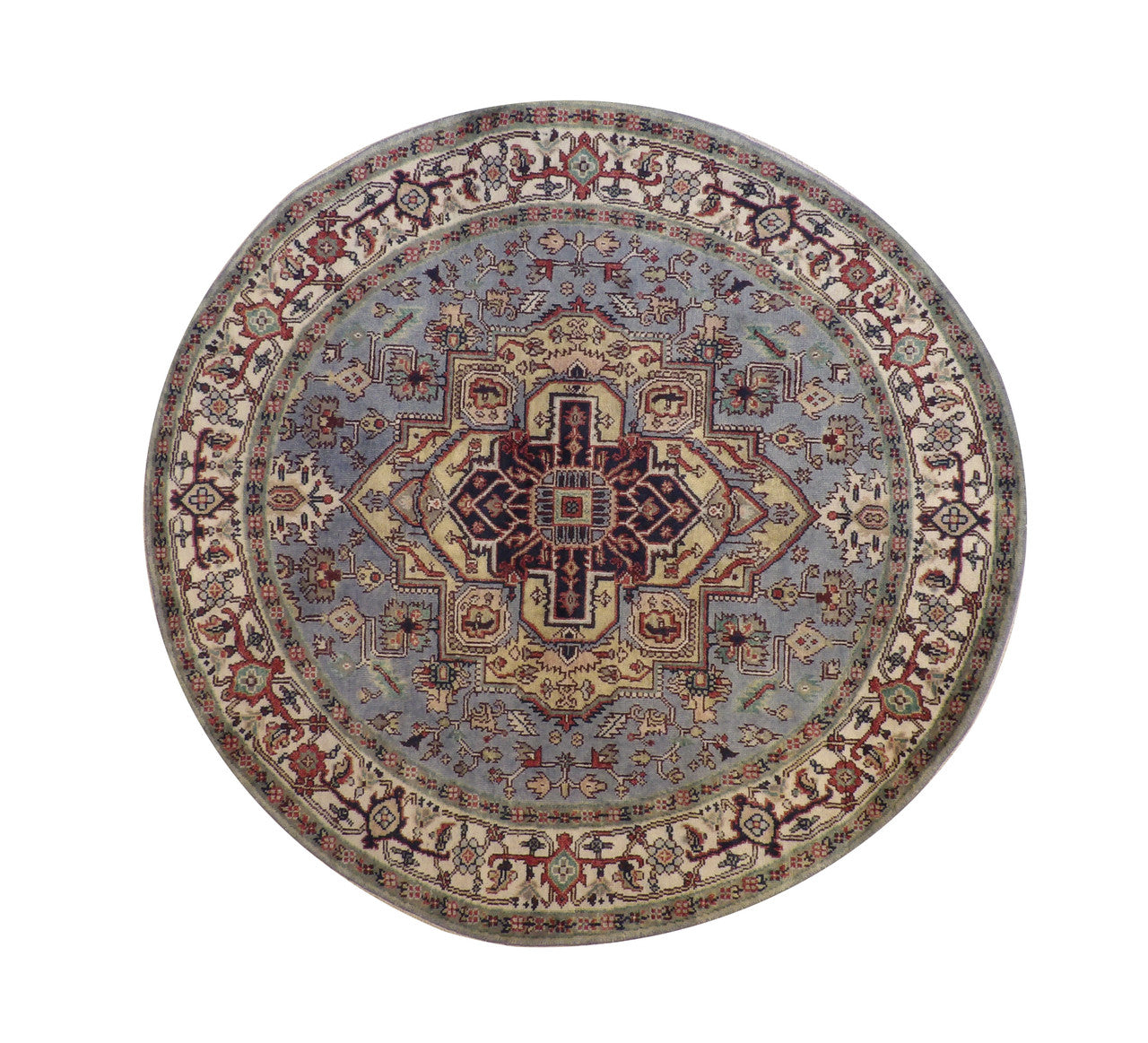 Tribal Indo Heriz hand-knotted wool rug in Blue & Gold, full view