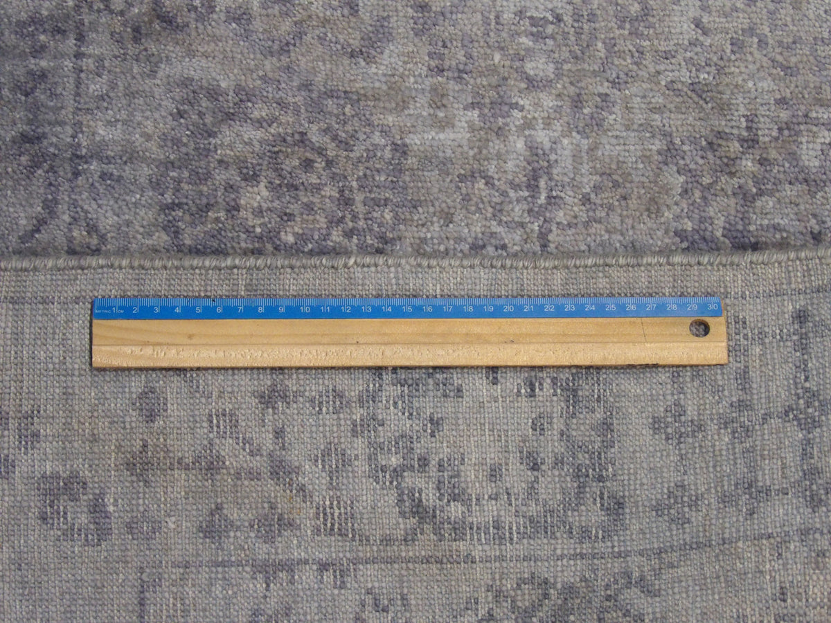 Full view of Oushak hand-knotted wool-silk runner