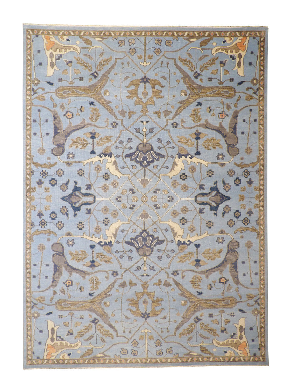 Oushak Ziegler hand-knotted wool rug in Blue & Gray, full view