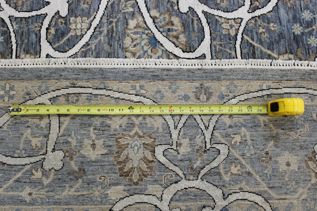 Oushak Indo Agra Chobi hand-knotted wool rug in Blue, full view