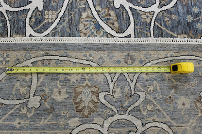 Oushak Indo Agra Chobi hand-knotted wool rug in Blue, full view