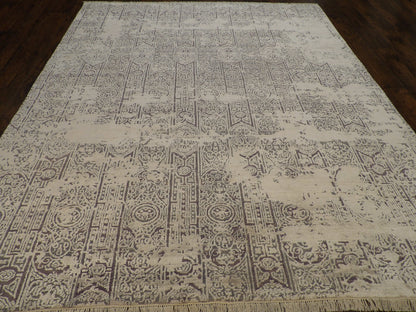 Close-up of wool-silk pile, Gray & Purple rug