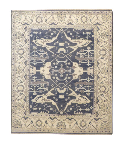 Oushak Ziegler hand-knotted wool rug in Blue & Beige, full view