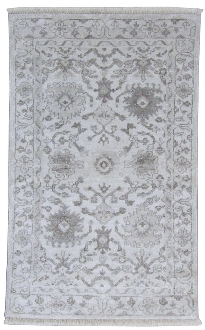 Silky Ziegler Oushak hand-knotted silk rug in Gray & Ivory, full view