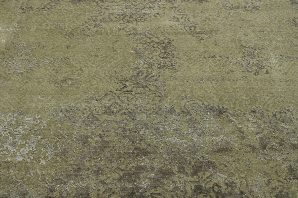 Transitional Abstract Broken Design hand-knotted wool-silk rug in Gray, full view