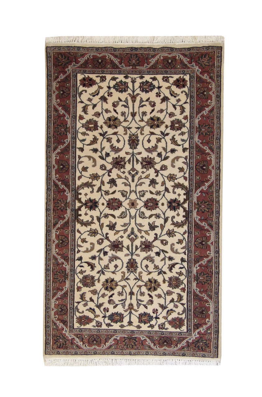 Traditional Indo Mahal hand-knotted wool rug in Brown & Beige, full view