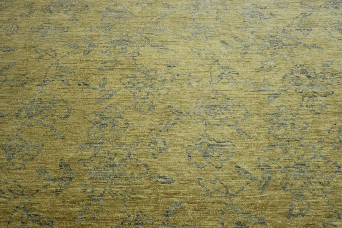 Oushak Floral Ziegler hand-knotted wool rug in Blue & Gold, full view