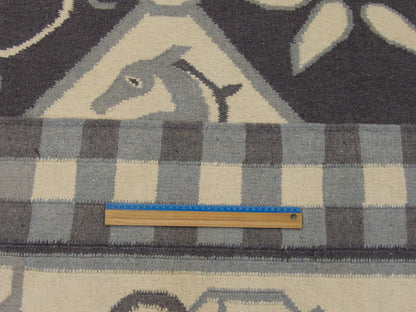 Blue & White Coastal Flat Weave Indoor/Outdoor Beach rug in room setting