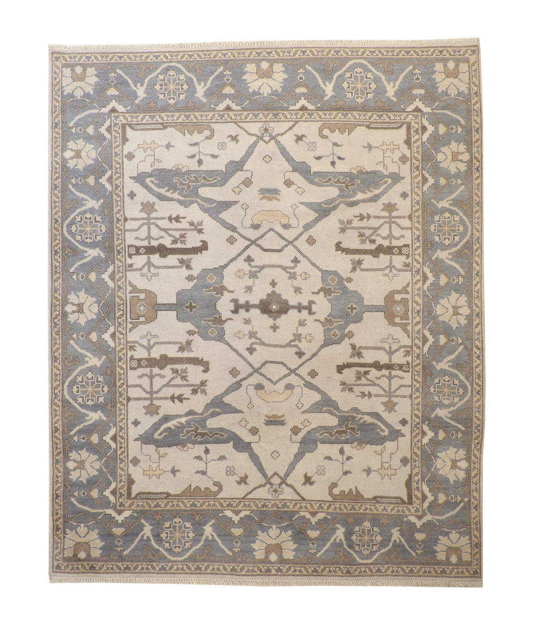Oushak Ziegler hand-knotted wool rug in Green & Beige, full view