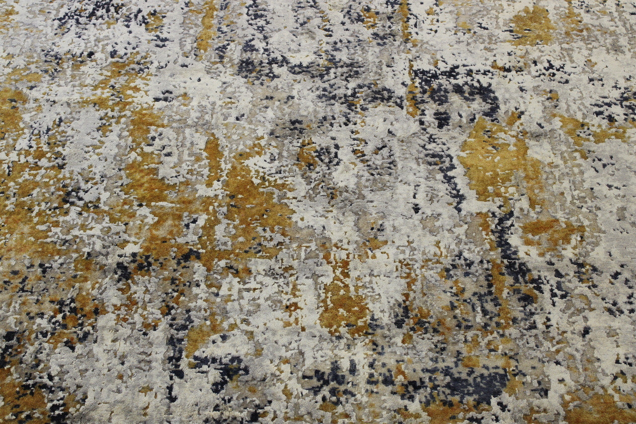 Close-up of wool-silk pile, Blue & Multi-Color rug