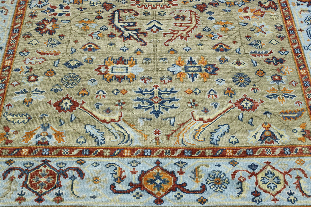 Oushak Colorful Ziegler hand-knotted wool rug in Blue & Beige, full view