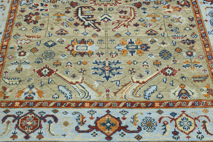 Oushak Colorful Ziegler hand-knotted wool rug in Blue & Beige, full view