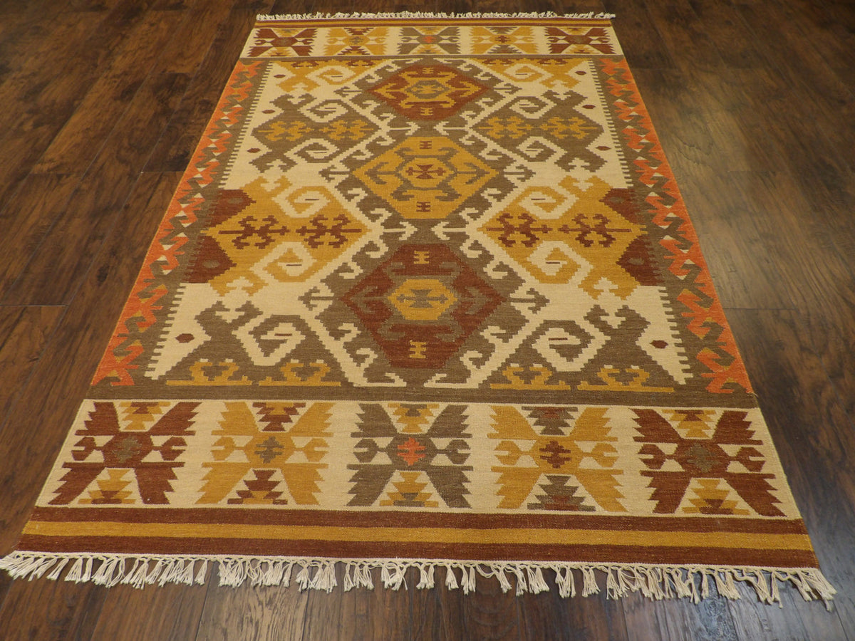 Back of hand-knotted kilim rug showing reversible weave