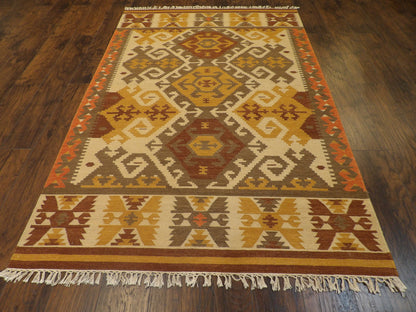 Back of hand-knotted kilim rug showing reversible weave