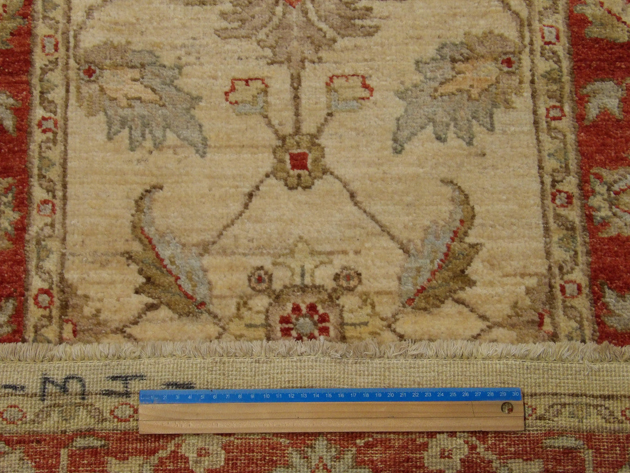 Beige & Rust Oushak Chobi Natural Dye rug in room setting