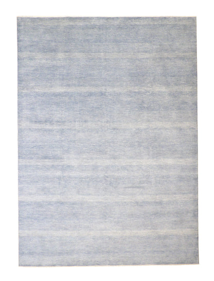 Modern Grass Design hand-knotted wool rug in Blue & Teal, full view