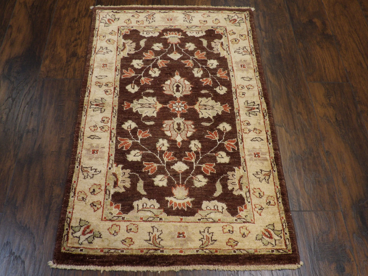 Close-up of wool pile, brown and beige rug