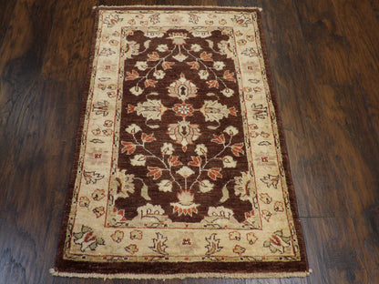Close-up of wool pile, brown and beige rug