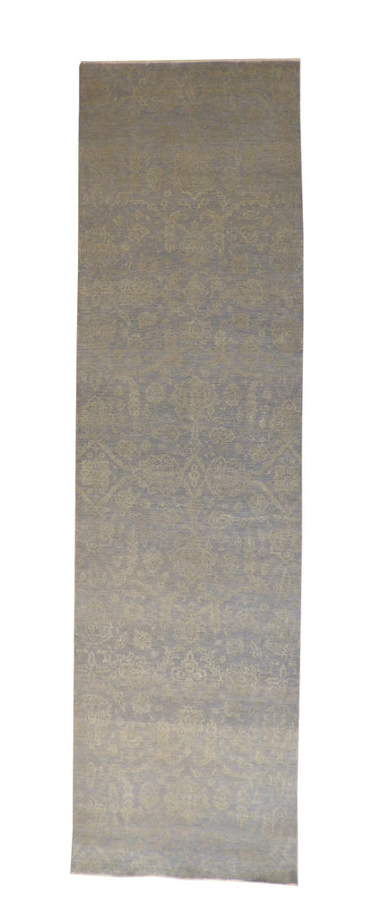 Oushak Bamiyan Chobi hand-knotted wool-silk rug in Blue, Gray & Gold, full view