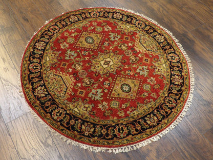 Full view of tribal Serapi round rug