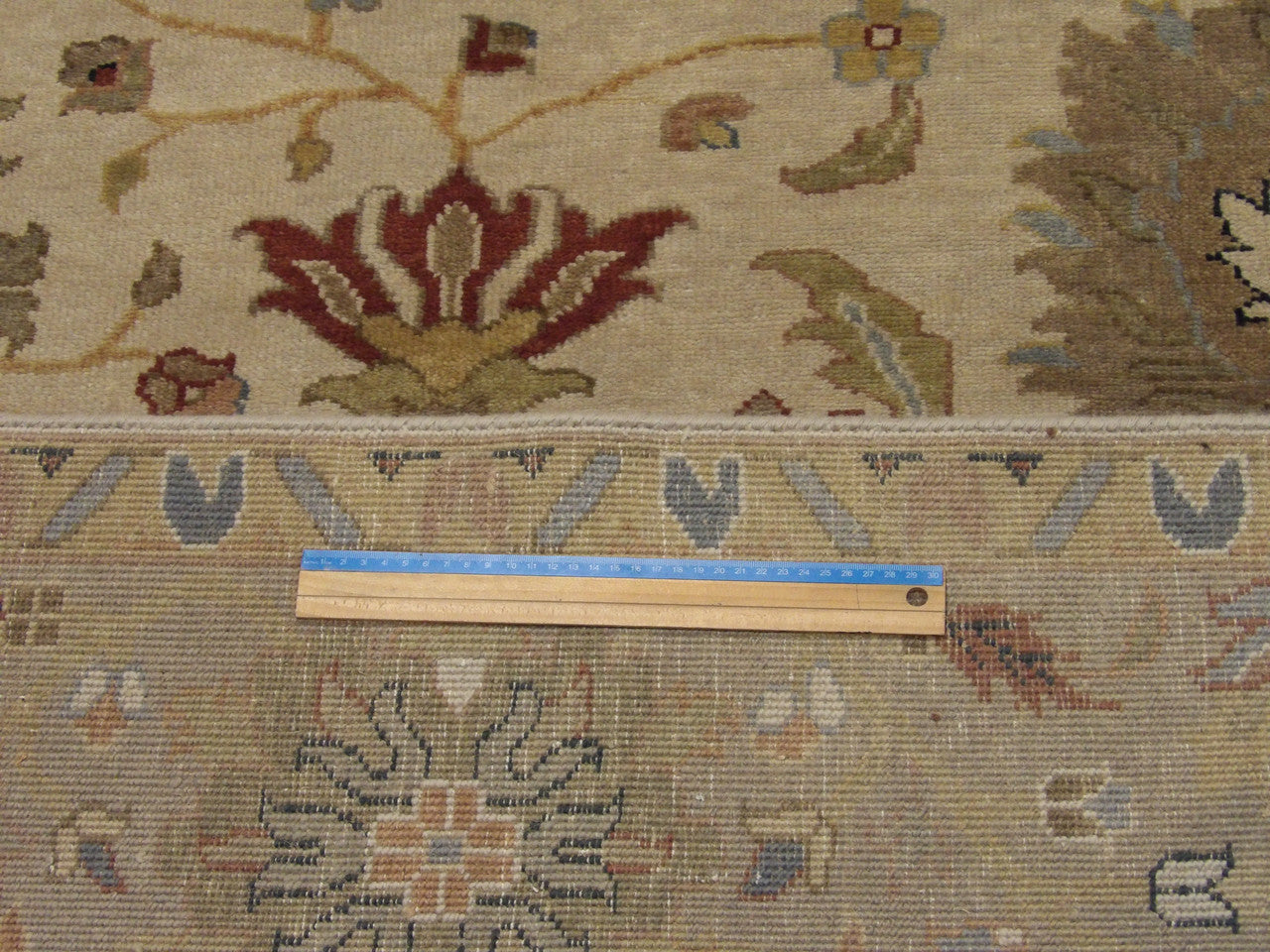 Brown & Beige Fine Oushak Ziegler rug in room setting